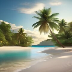 A serene beach with crystal clear water and palm trees Tropical paradise getaway4