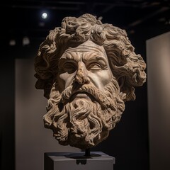 Detailed stone sculpture of an ancient bearded man