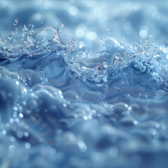 Close-up of splashing clear water with bubbles in blue tones.