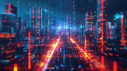 Obraz premium Smart city and abstract line and dot connect with gradient line design , big data connection technology AI generated