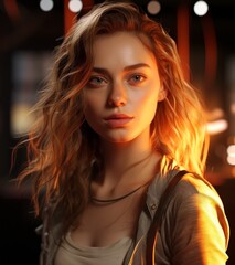 Fototapeta premium Alluring woman with flowing hair in dramatic lighting