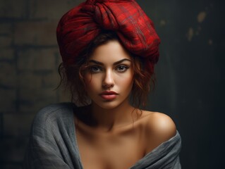 Mysterious woman with red scarf