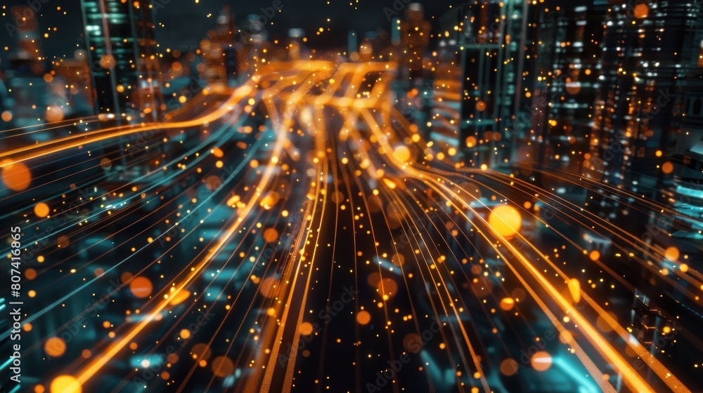 Poster smart city and abstract line and dot connect with gradient line design , big data connection technol
