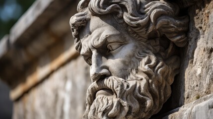 Weathered stone face sculpture