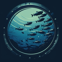 Fish in submarine porthole.