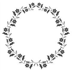 minimalist silhouette illustration of creeping wild grass flowers forming a round frame pattern