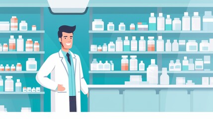pharmacist standing in front of shelves with medicine bottles