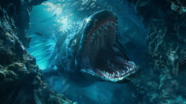 giant leviathan sea monster with open mouth