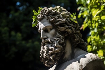 Fototapeta premium ancient greek statue with leaves in garden