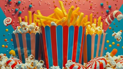 food-themed pop art, whimsical pop art design featuring a playful mix of popular foods like...