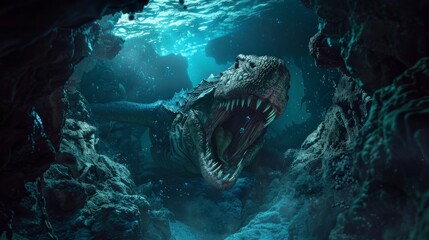 giant leviathan sea monster with open mouth under the sea in high resolution and high quality