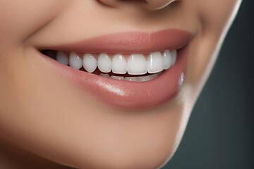 Fototapeta premium Close-up of a woman's smiling lips and teeth
