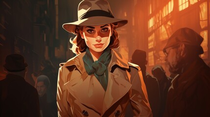 mysterious woman in trenchcoat and hat
