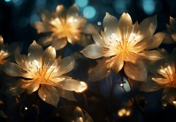 Glowing golden flowers in the night