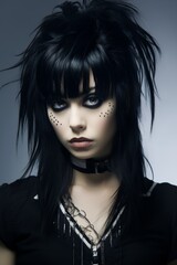 Fototapeta premium Edgy punk rock woman with dark hair and makeup