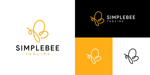 Vector design template of simple bee logo in line art style. Animals, honey, stings. EPS 10 icon symbol