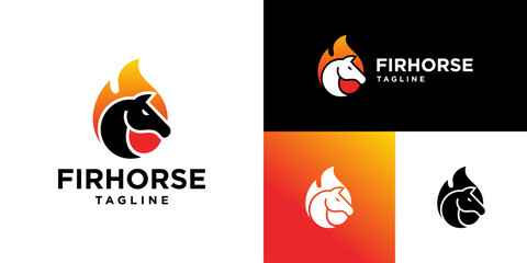 Vector design template of horse combination with burning embers logo. Animals, speed, passion, running, racing. EPS 10 icon symbols