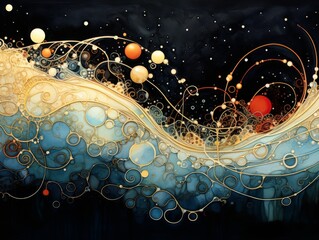 abstract cosmic landscape with swirling celestial bodies
