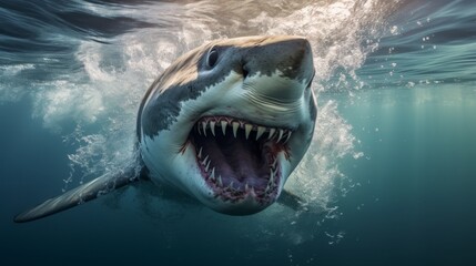 Ferocious great white shark with open jaws in the ocean