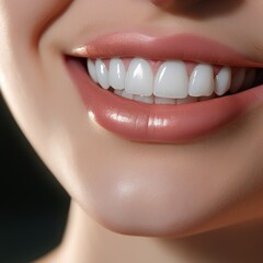 close-up of a woman's smiling lips with perfect white teeth