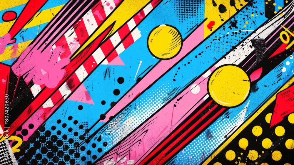 Poster pop art inspiration, a dynamic and colorful pop art background with bold patterns, ideal for artisti