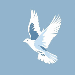 Obraz premium Simple drawing of white pigeon in flight with blue background.