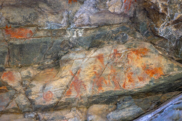Petroglyphs painted on a rock wall by ancient inhabitants on the American Content in Utah
