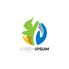 Charity design with children logo, hand care icon with circle