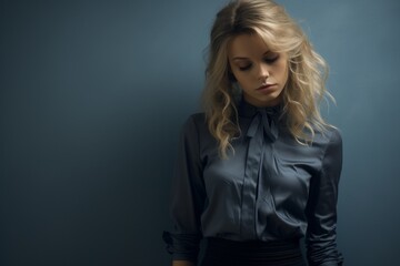 Thoughtful woman in black outfit