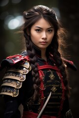 Fototapeta premium Fierce female warrior in traditional asian armor