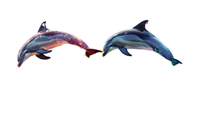 Dolphins made from colorful paint splash isolated on a transparent background, PNG, Ai