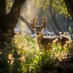 Deer in the forest with antlers