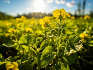 Obraz premium Vibrant yellow wildflowers in a field