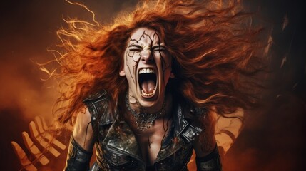 Intense expression of a fierce female metal musician