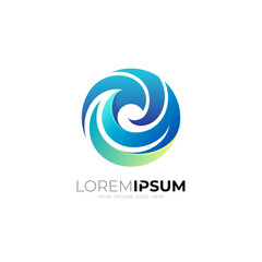Wave logo with circle design vector, blue color, 3d colorful