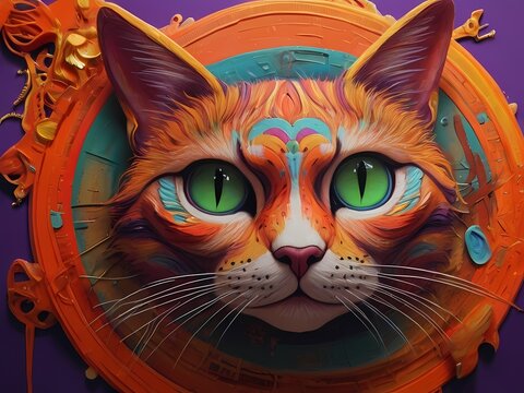 neon cat eye bursting with vivid colors and intricate designs.