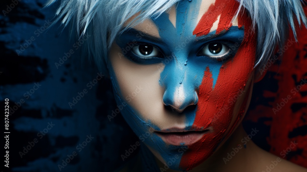 Sticker intense warrior face with blue and red paint