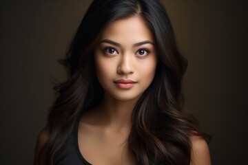 Obraz premium Confident and beautiful asian woman with long dark hair