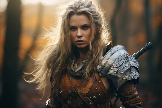 Fierce female warrior in fantasy armor