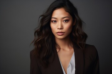 Obraz premium Elegant asian woman in black suit