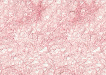 Seamless pink decorative sisal material with many long fibers of hairs on a cotton paper texture background.