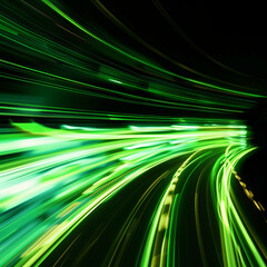 Neon Green Dynamic Light Streaks: A Digitally Crafted Abstract Visualization