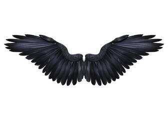 3d render fantasy black crow wings isolated
