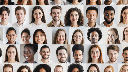 Collage of diverse smiling faces representing various ethnicities, highlighting global diversity and unity.