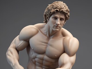 classic Greek sculpture of a youthful Adonis, showing the fine details of his muscular definition and the softness of his serene expression.