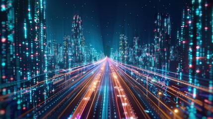 Smart city and abstract line and dot connect with gradient line design , big data connection technology AI generated