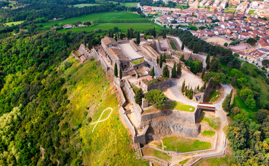 Top view of medieval castle of Hostalric. Catalonia. Spain