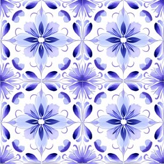 Blue and Purple Flower Tiled Pattern