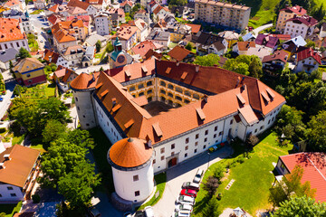 Naklejka premium Aerial view of historical center of Idrija, Slovenia