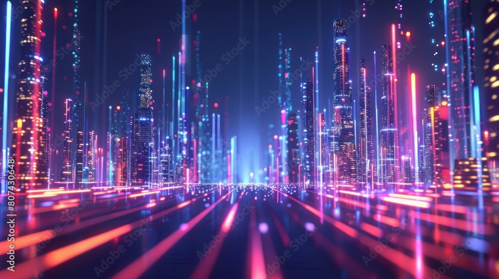 Poster smart city and abstract line and dot connect with gradient line design , big data connection technol